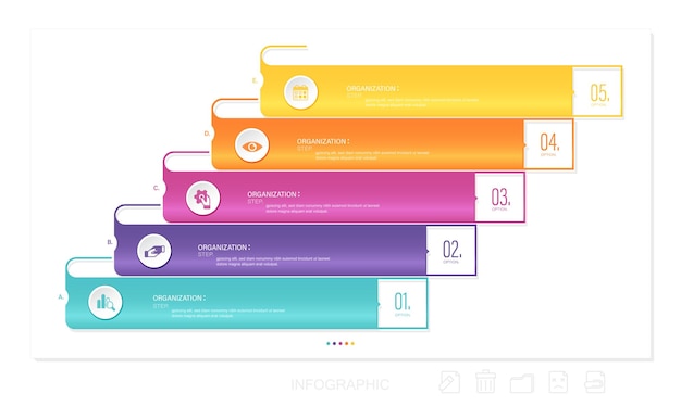 Modello infografico con 5 passaggi stock illustrazione infografica, cinque oggetti, numero 5, passaggi