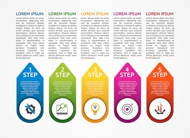 Vettore modello di infografica con 5 passaggi.