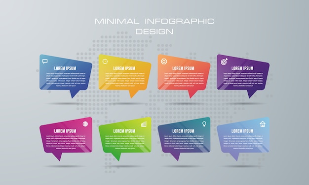 Modello di infografica con 8 opzioni, flusso di lavoro, diagramma di processo,