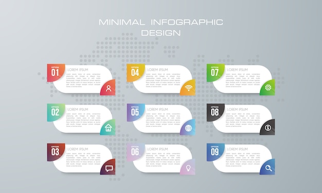 Infographic template with 9 options, workflow, process chart