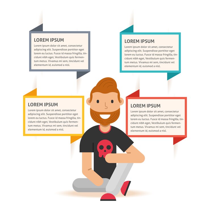 Vector infographic template with bearded man character
