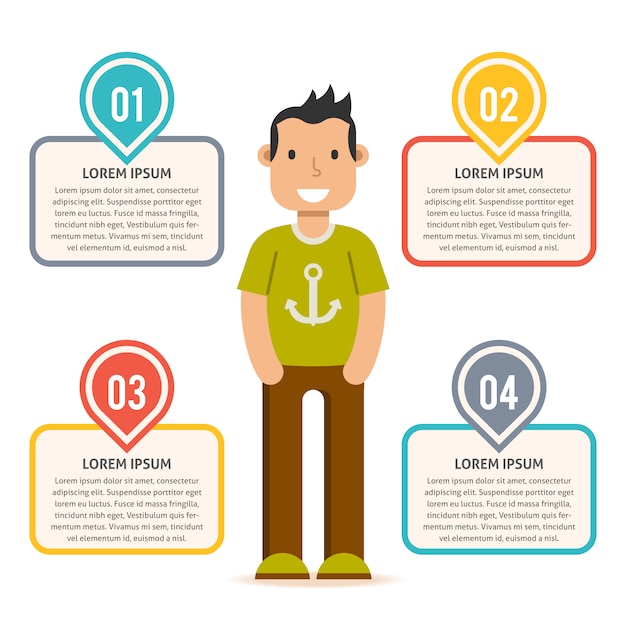 Vector infographic template with casual man character