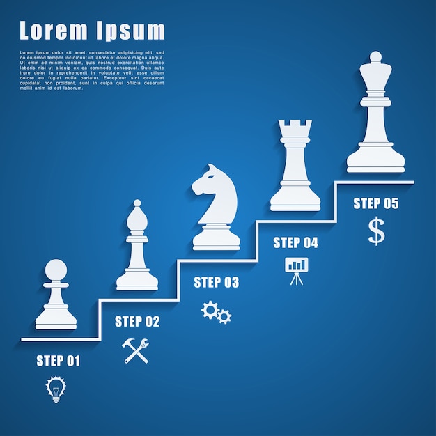 Vector infographic template with chess figures and icons, business strategy, planning concept