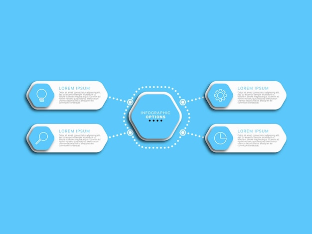 Infographic template with eight hexagonal elements with business icons on a light blue background
