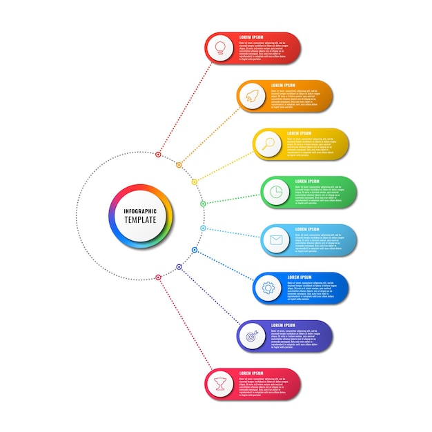 infographic template with eight round elements on white background modern business process