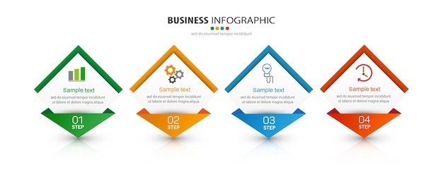 Modello di infografica con icone e 4 opzioni o passaggi