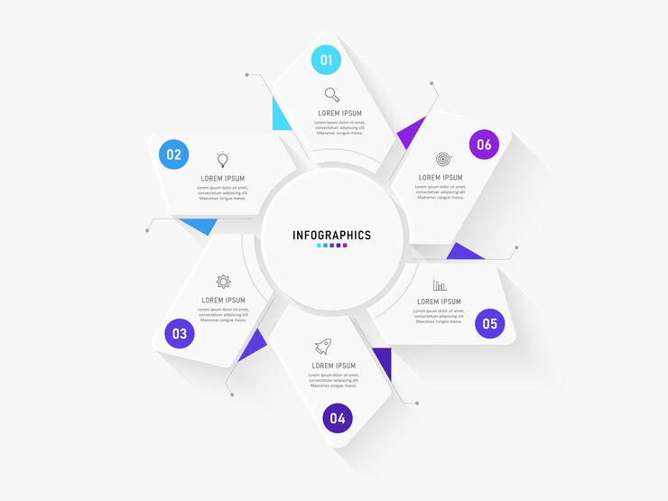 Infographic template with icons and 6 options or steps.