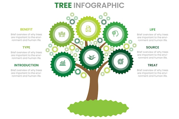 Вектор Шаблон инфографики с иконами и 6 вариантами или шагами дерево может быть использовано для планировки рабочего процесса