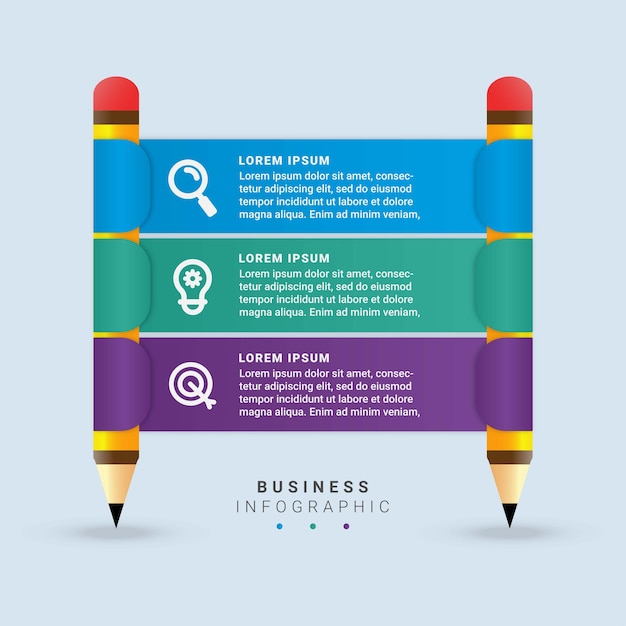 Infographic template with pencil and three elements for text education infographics