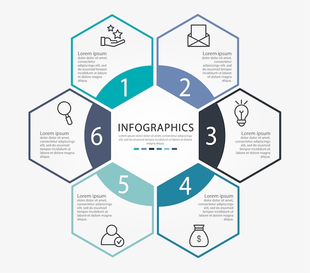 Vettore modello di infografica con sei elementi