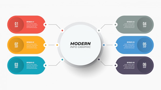 Modello di infografica con sei passaggi