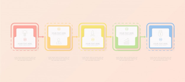ベクトル 成功のための手順を持つインフォグラフィックテンプレート。線要素アイコンを使用したプレゼンテーション。