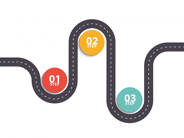 Vettore modello di infografica con diagramma di strada asfaltata di tre passaggi