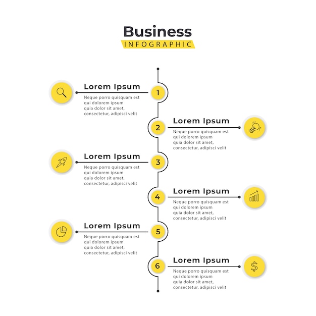 Infographic 템플릿 노란색 세로 6 단계