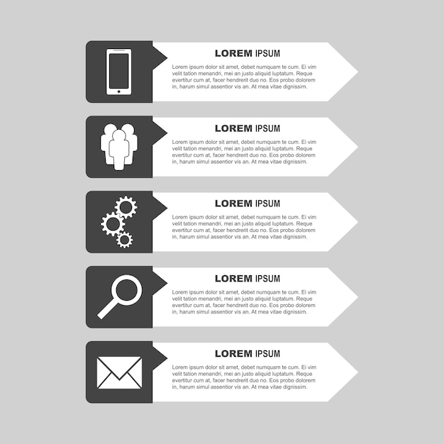 Infographic templates with smartphone people gear magnifier and sms message for business