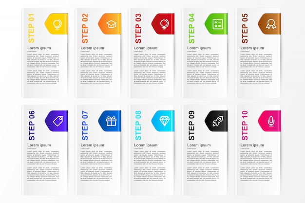 Infographic ten colors card option for business template