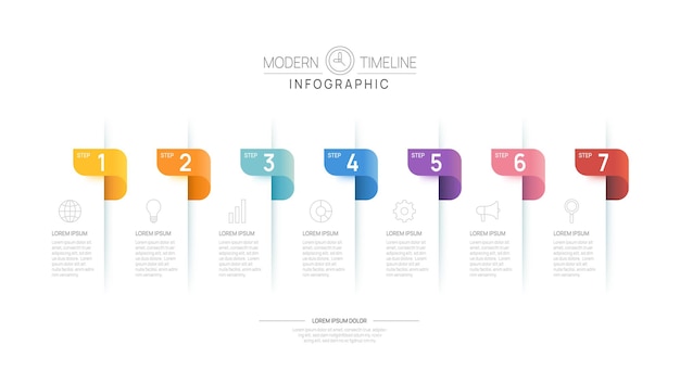 Infographic Timeline diagram template for business 7 Steps Modern roadmap with circle topics for vector infographics flow charts presentations