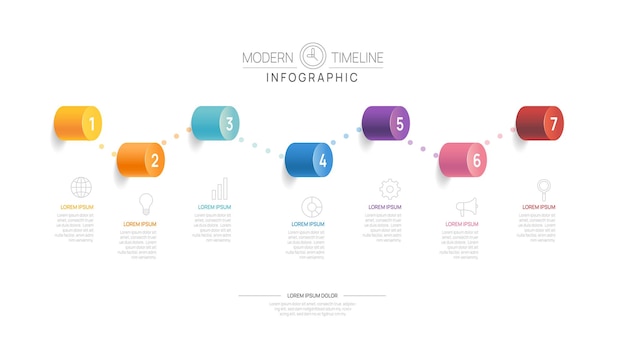 Infographic Timeline diagram template for business 7 Steps Modern roadmap with circle topics for vector infographics flow charts presentations