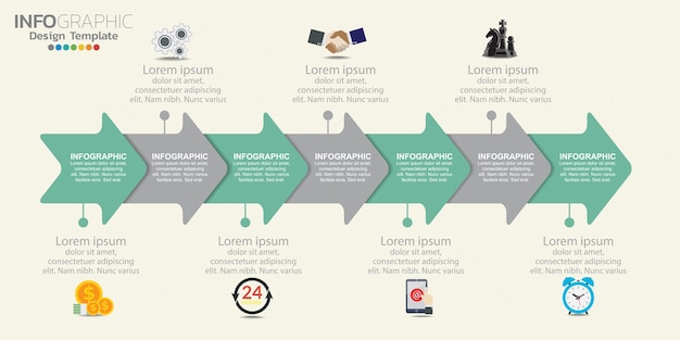 Vector infographic timeline template design with 6 color options