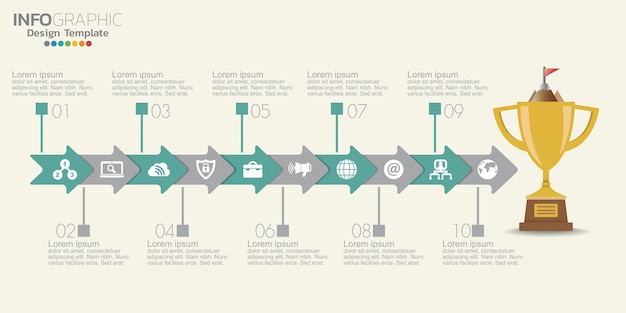 Infographic timeline template design with 6 color options