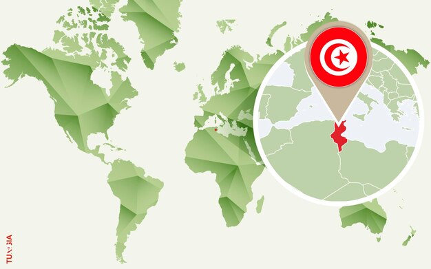 Infographic for Tunisia detailed map of Tunisia with flag