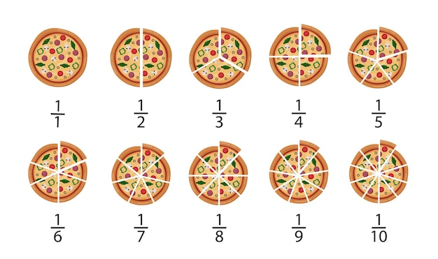 Infographic van het snijden van pizza concept Driehoeken van fastfood en ongezond eten Traditionele Italiaanse keuken en keuken Cartoon platte vectorillustratie geïsoleerd op een witte achtergrond