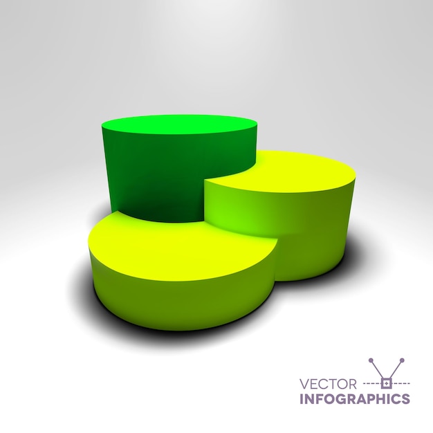 Infographic vector 3d-voetstuk met groene en gele kolommen