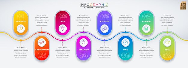 Infographic vector business colorful design round corner and circle icons 8 options isolated in minimal style You can used for Marketing process workflow presentations layout flow chart print ad