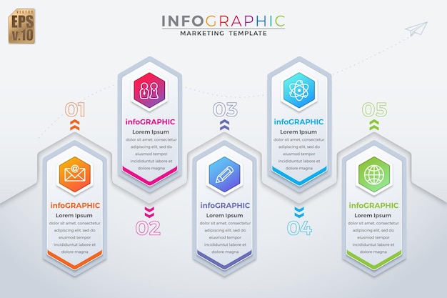 Infographic VECTOR business ontwerp zeshoek pictogrammen kleurrijke sjabloon 5 opties of stappen geïsoleerde minimalistische stijl die u kunt gebruiken voor Marketing proces werkstroom presentaties lay-out stroomschema