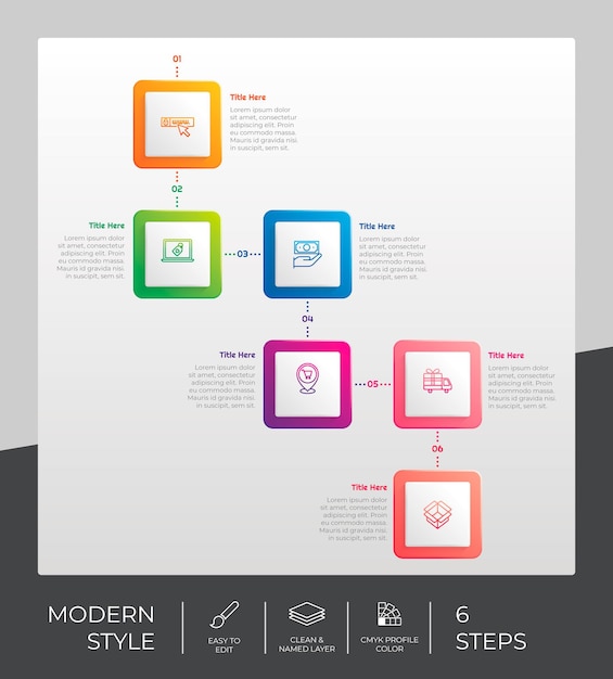 Вектор Инфографический векторный дизайн с 6 шагами можно использовать для презентации рабочего процесса и бизнес-целей