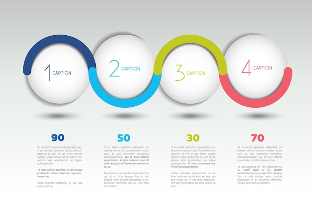 Banner di opzione vettoriale infografica con 4 passaggi sfere di colore bolle bolle modello infografico