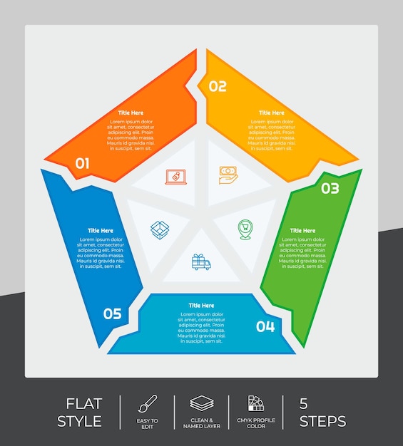 Infographic vectorontwerp met 5 stappen kan worden gebruikt voor workflowpresentatie en zakelijke doeleinden