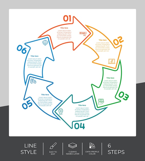 Vector infographic vectorontwerp met 6 stappen kan worden gebruikt voor workflowpresentatie en zakelijke doeleinden