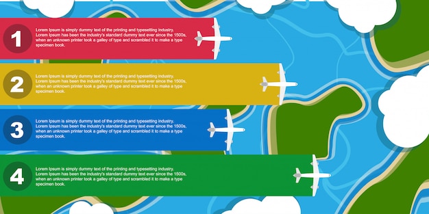 Infographic vliegtuig illustratie zakenreizen. Vliegtuig sjabloon banner element. Platte infokaart infokaart