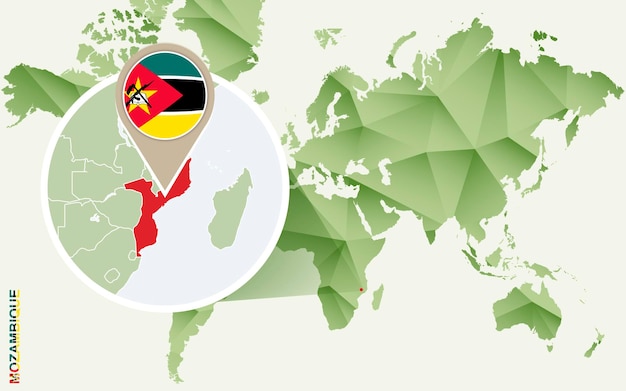 Infographic voor mozambique gedetailleerde kaart van mozambique met vlag