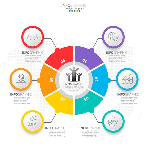 Инфографика с 6 шагами вариантов частей шагов или процессов