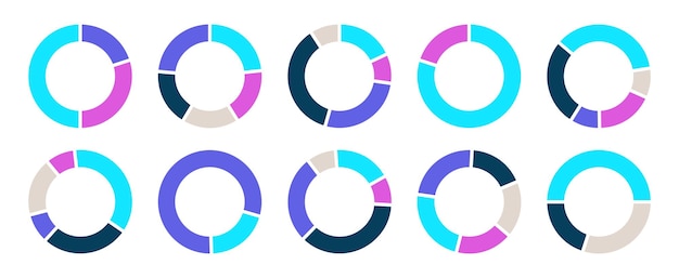 Infografica con grafici a ciambella circolare raccolta di diagrammi colorati con 1345 sezioni