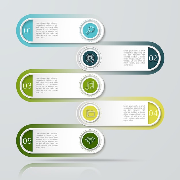 Infographic with five text boxes ellipses can be used for timeline business, education, plan, workflow or diagrams