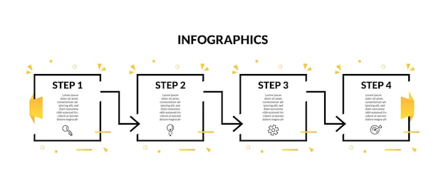 Infographic with square line geometric shape and 4 option or step. perfect for presentation, process diagram, workflow, and banner