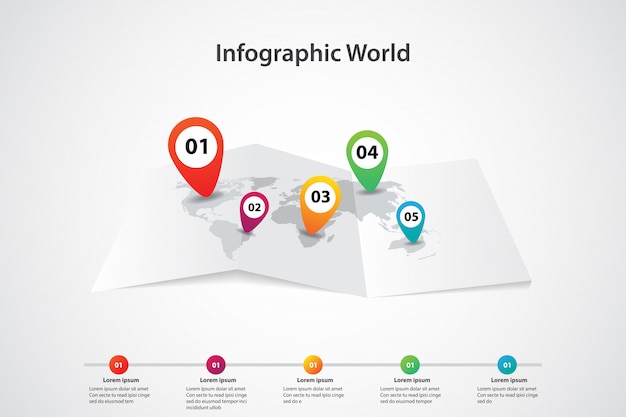 Mappa del mondo di infografica, posizione di piano di informazioni di comunicazione di trasporto