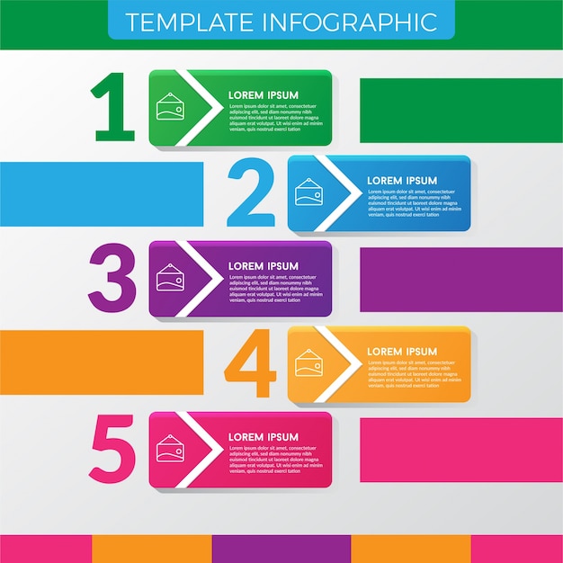 Infographic zakelijke sjabloon vijf staps volledige kleur