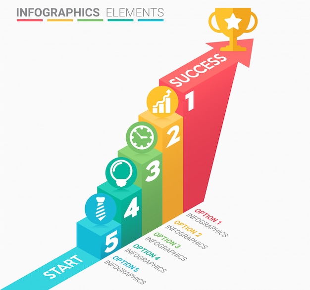 Vector infographic zakelijke trap met vijf stappen