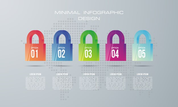 Infographicmalplaatje met 5 opties, werkschema, procesgrafiek, het ontwerp van de chronologieinfographics