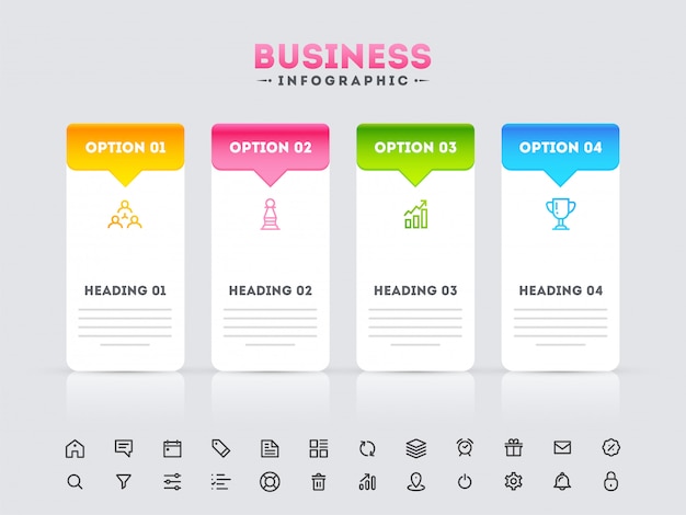 Infographicmalplaatje met optie 4 en Webpictogrammen