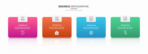 Infographicmalplaatje met pictogrammen en vier opties of stappen