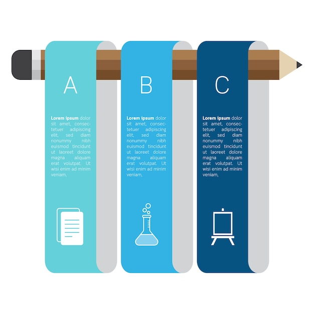 Infographicmalplaatje met potlood en lint het concept van het elementenonderwijs.