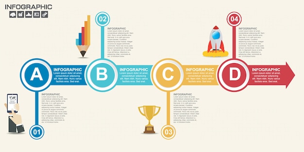 Infographicmalplaatje met stappen en proces voor uw ontwerp.