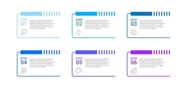 Infographicontwerp met pictogrammen en 6 opties of stappeninfographics voor bedrijfsconcept