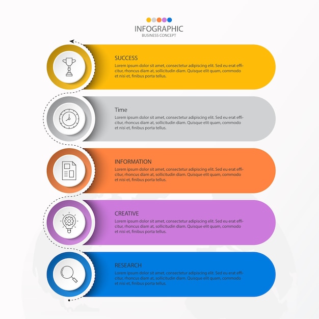 현재 비즈니스 개념에 대한 원과 기본 색상의 Infographics 5 요소.