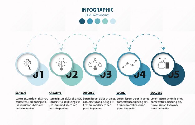 Infographics 5 nummer opties sjabloon voor het bedrijfsleven. blauw kleurconcept.